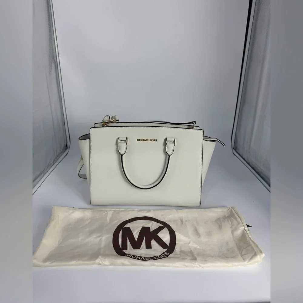 Michael Kors Selma White Saffiano Satchel With Dust Bag